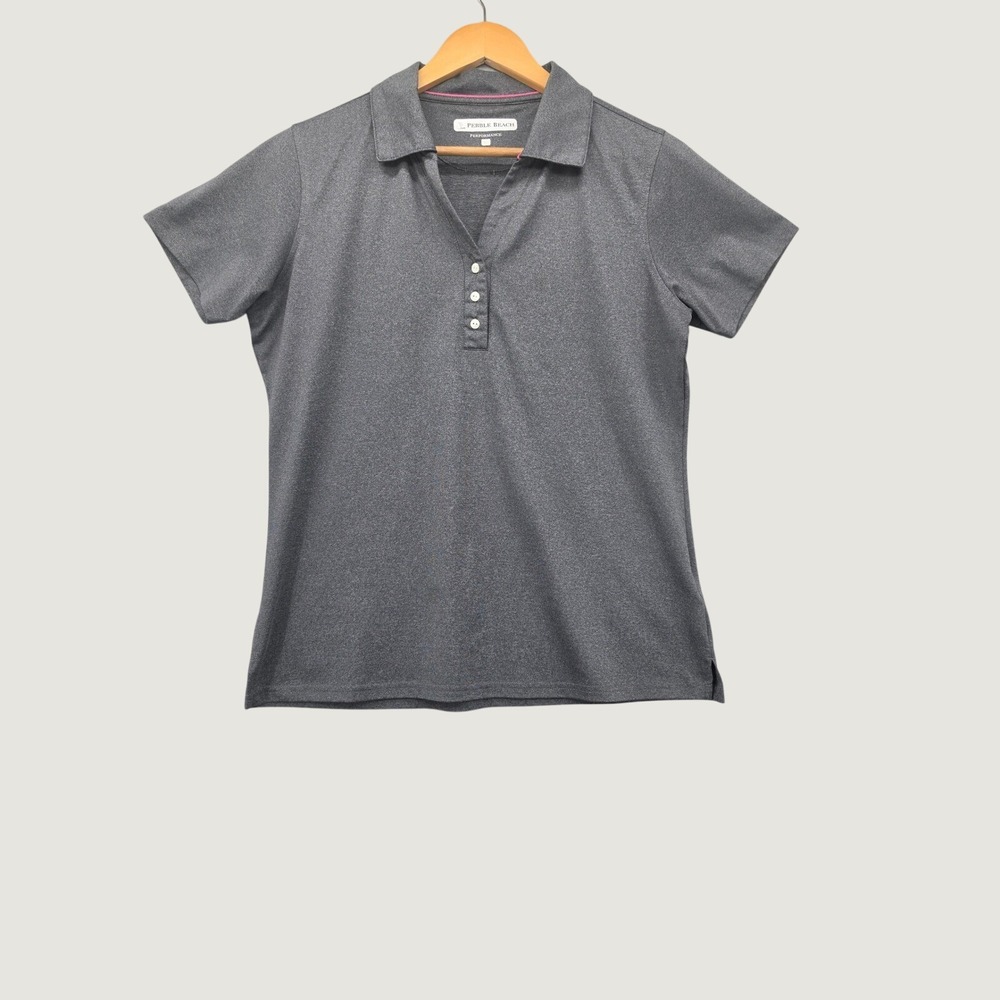 Pebble Beach Performance Golf Polo Shirt Womens Large Gray Short Sleeve Stretch